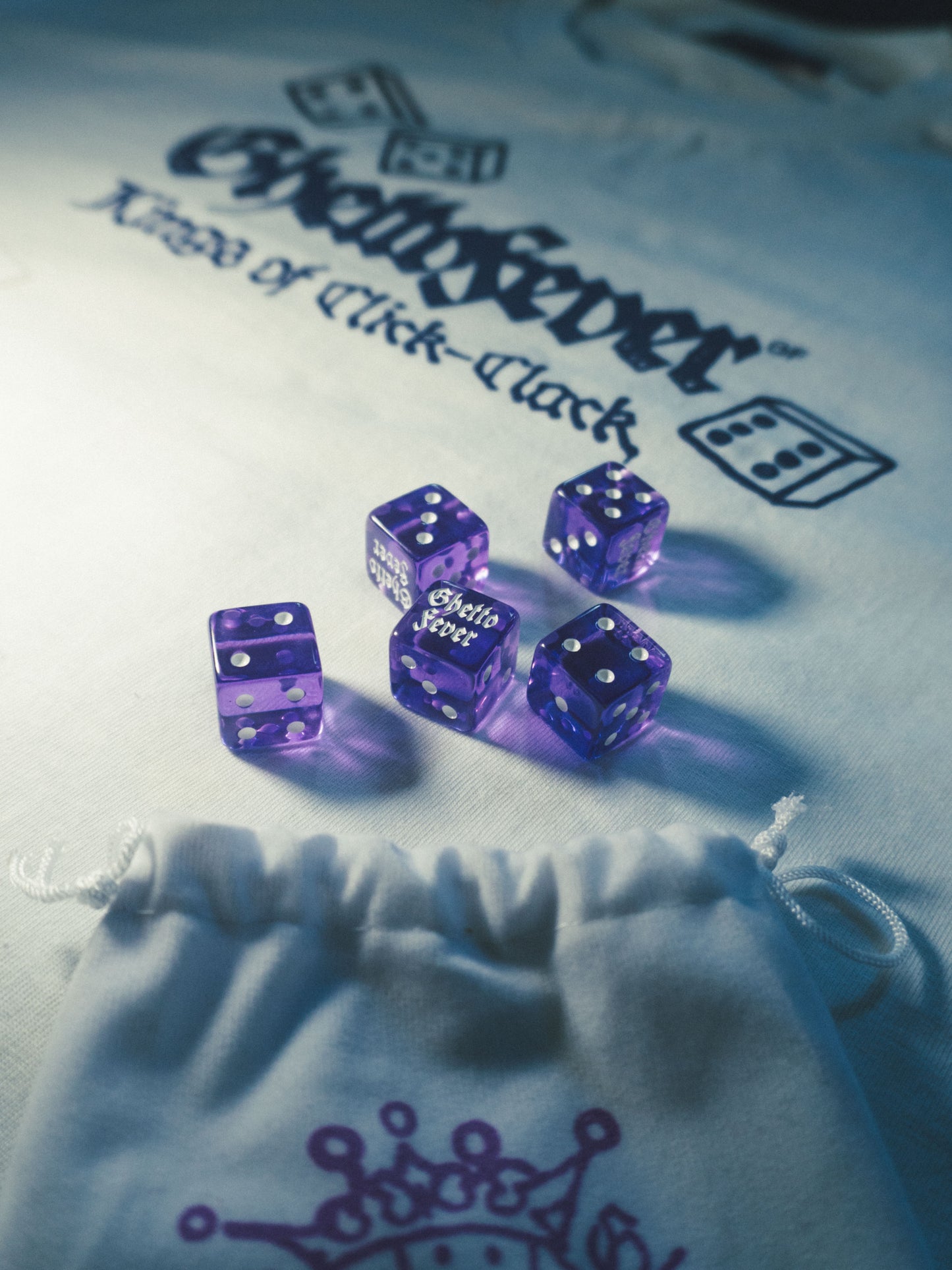 5 dices with a ghettofever logo